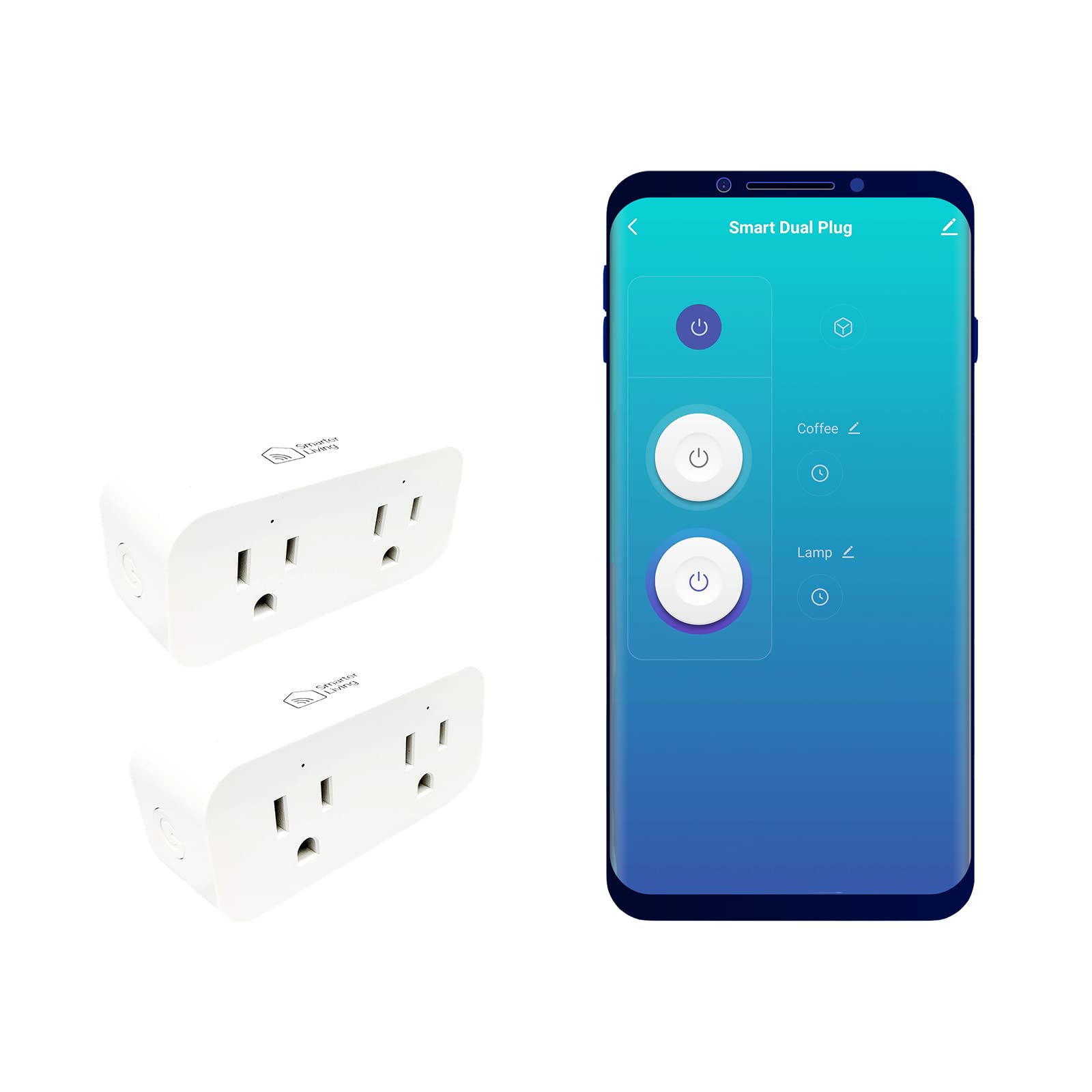 Smarter Living - Dual Socket WiFi Smart Plug (2 Pack), Voice Control with Alexa & Google Home, Works with Smart Life and Tuya, 15amp 1800 Watts, No Hub Required, Supports All WiFi Networks