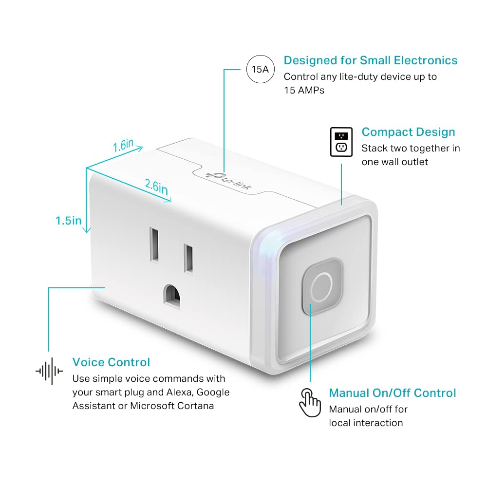 Kasa Smart Plug Mini by TP-Link (HS103P2) - Smart Home WiFi Outlet Works with Alexa, Echo and Google Home, No Hub Required, Remote Control, 2.4GHz WiFi Required, 15 Amp, UL Certified, 2-Pack, White