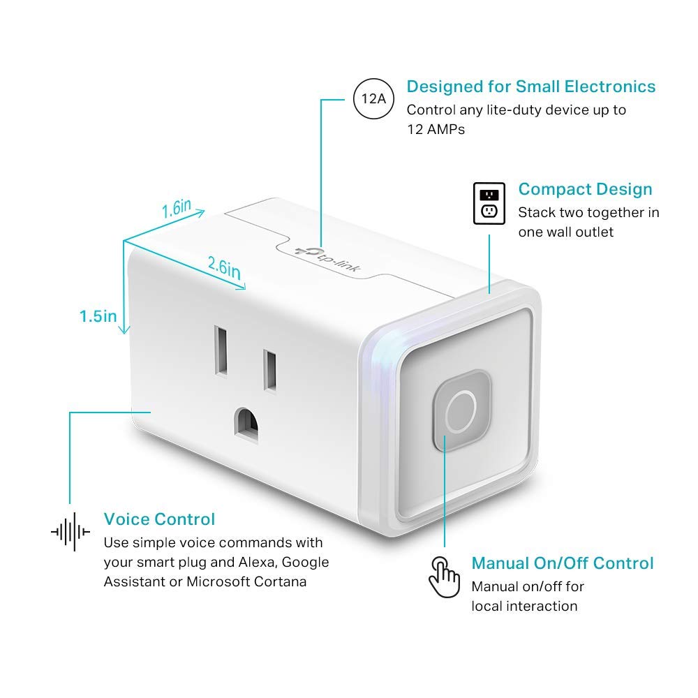 Kasa Smart Plug Mini by TP-Link (HS103P2) - Smart Home WiFi Outlet Works with Alexa, Echo and Google Home, No Hub Required, Remote Control, 2.4GHz WiFi Required, 15 Amp, UL Certified, 2-Pack, White
