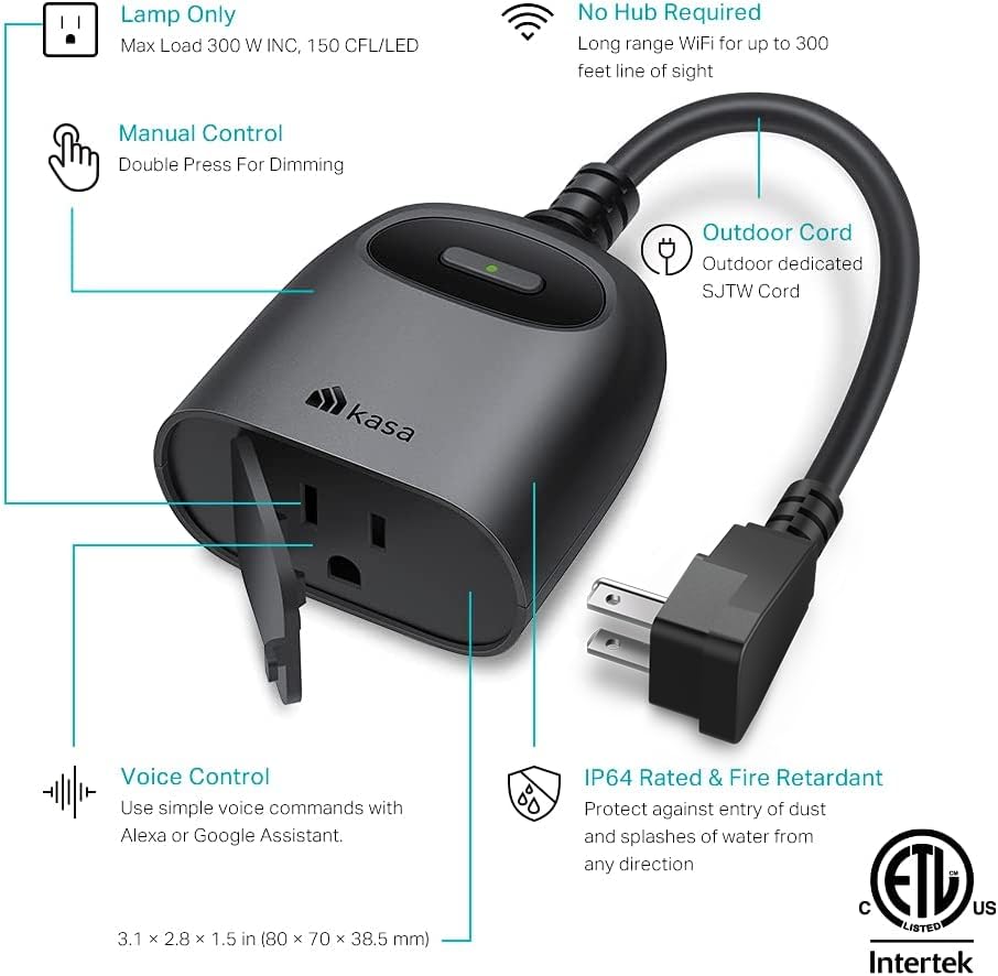 Kasa Smart Plug Mini by TP-Link (HS103P2) - Smart Home WiFi Outlet Works with Alexa, Echo and Google Home, No Hub Required, Remote Control, 2.4GHz WiFi Required, 15 Amp, UL Certified, 2-Pack, White