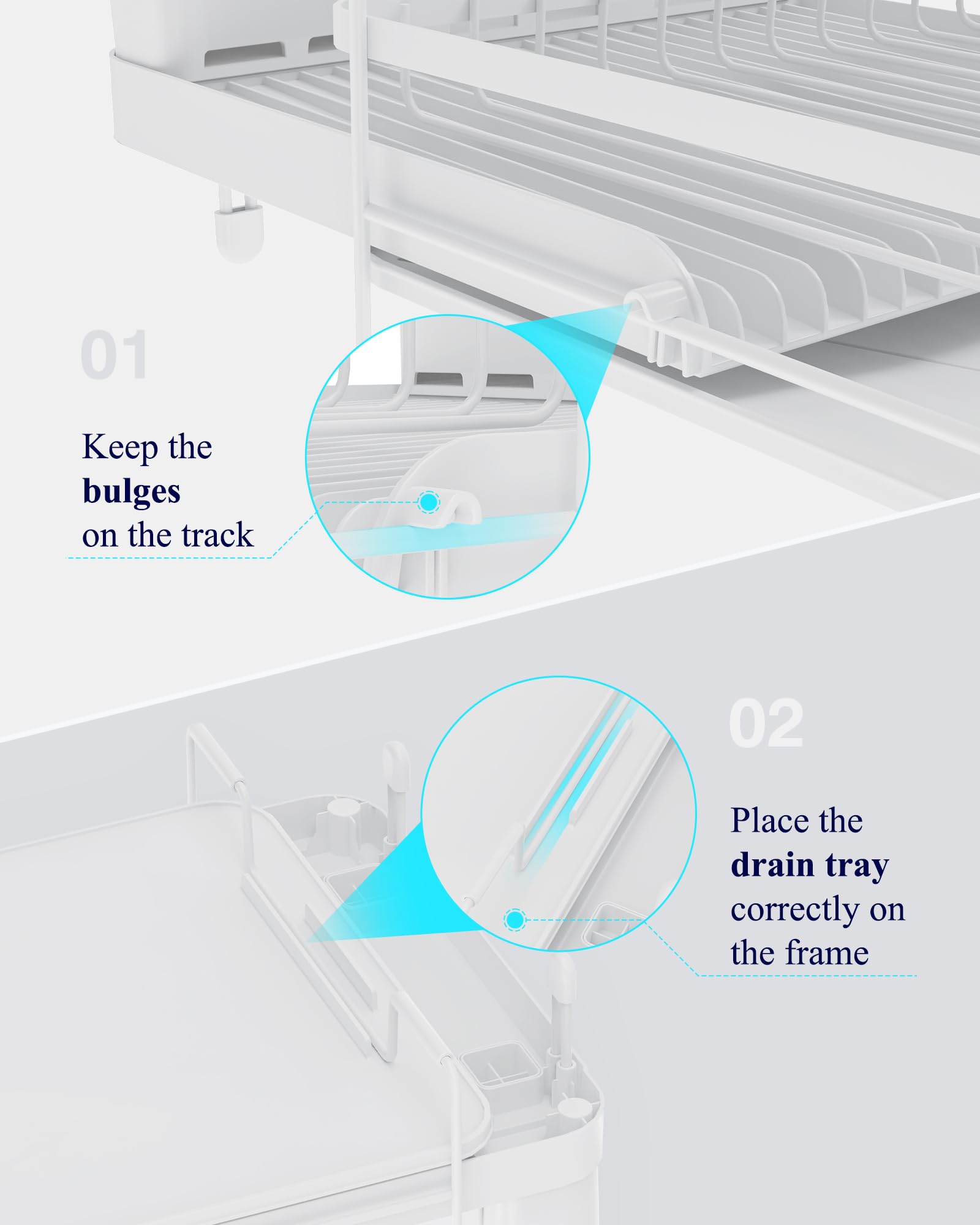 Kitsure Large Dish Drying Rack - Extendable Stainless Steel, Anti-Rust Kitchen Counter Rack with Cutlery & Cup Holders, 67.8 x 32.8 x 15.0cm, Black