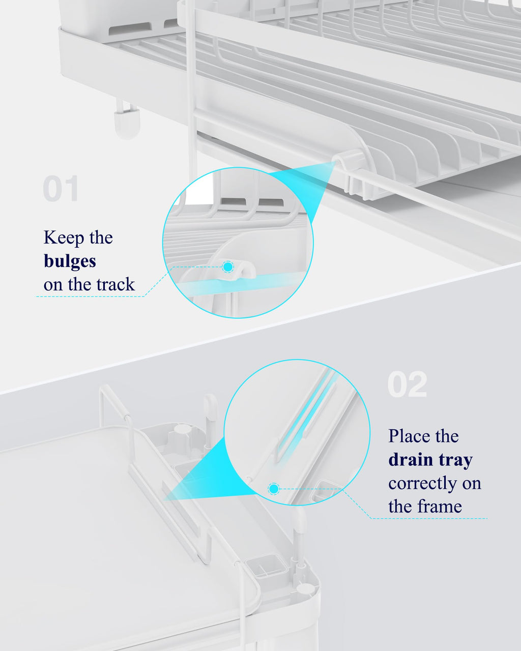 Kitsure Large Dish Drying Rack - Extendable Stainless Steel, Anti-Rust Kitchen Counter Rack with Cutlery & Cup Holders, 67.8 x 32.8 x 15.0cm, Black