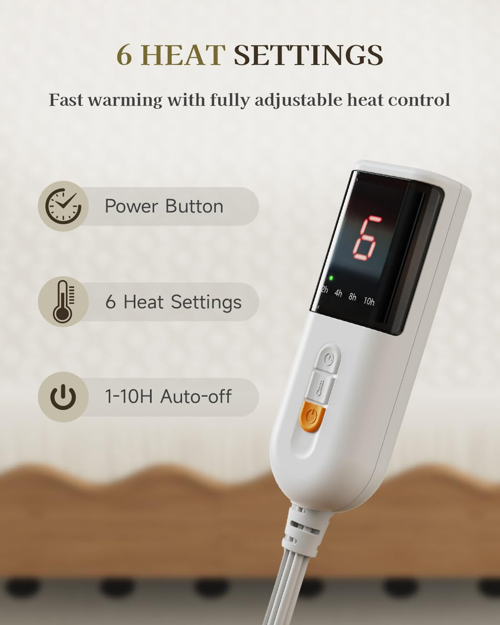 Gotcozy Heated Mattress Pad King Size Dual Control - Electric Mattress Pad Fit up to 15‘’ with 6 Heat Setting & 10 Hour Auto Off ETL Certified Machine Washable(White)