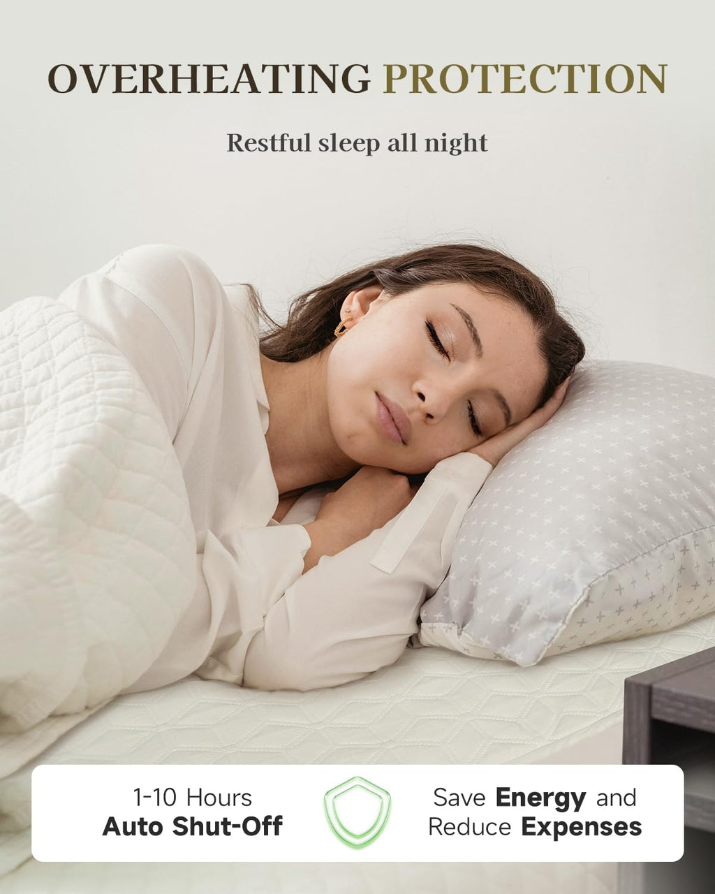 Gotcozy Heated Mattress Pad King Size Dual Control - Electric Mattress Pad Fit up to 15‘’ with 6 Heat Setting & 10 Hour Auto Off ETL Certified Machine Washable(White)