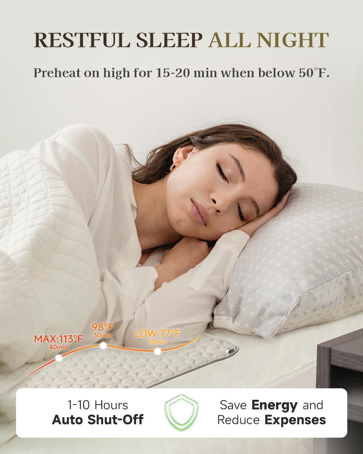 Gotcozy Heated Mattress Pad King Size Dual Control - Electric Mattress Pad Fit up to 15‘’ with 6 Heat Setting & 10 Hour Auto Off ETL Certified Machine Washable(White)