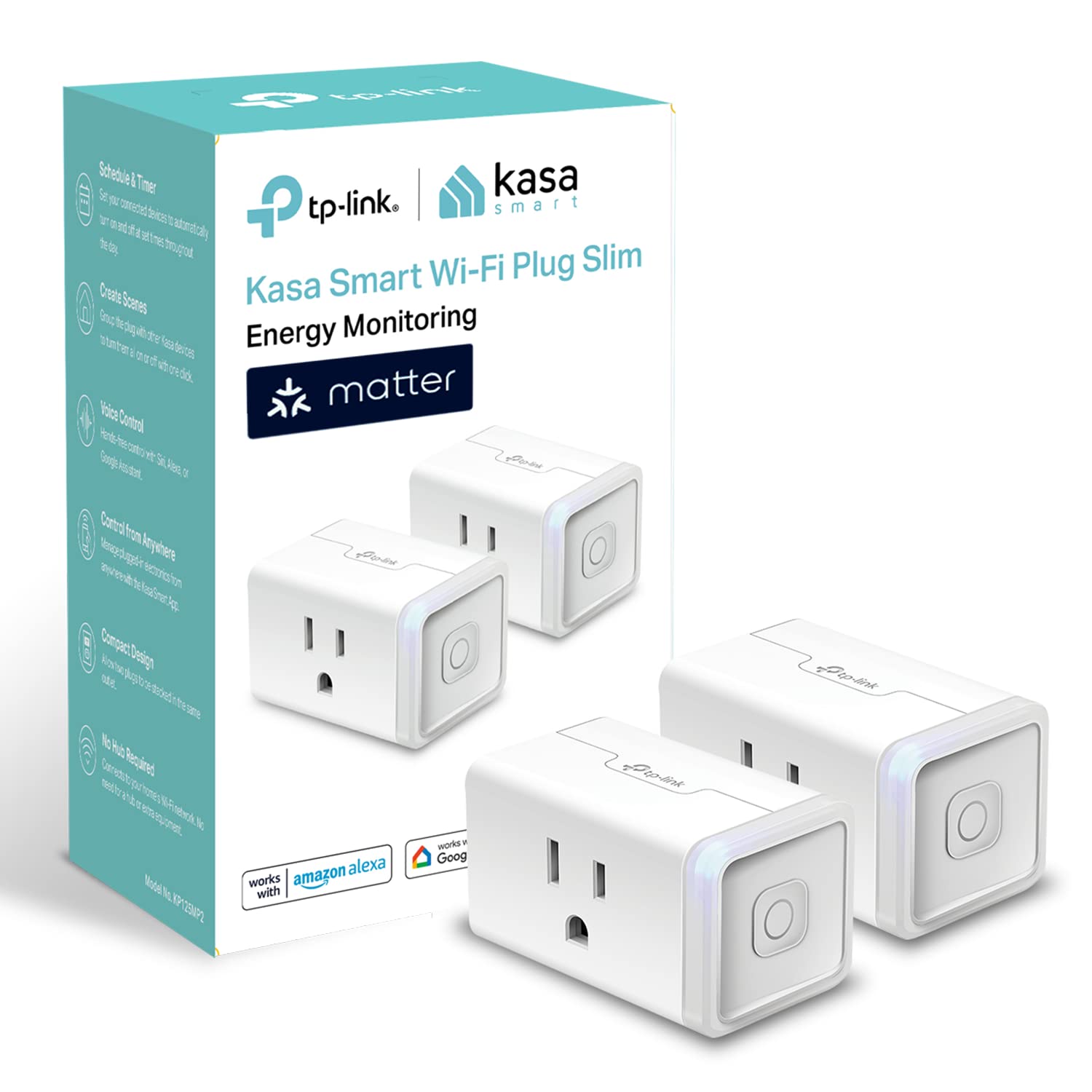 Kasa Smart Plug Mini by TP-Link (HS103P2) - Smart Home WiFi Outlet Works with Alexa, Echo and Google Home, No Hub Required, Remote Control, 2.4GHz WiFi Required, 15 Amp, UL Certified, 2-Pack, White