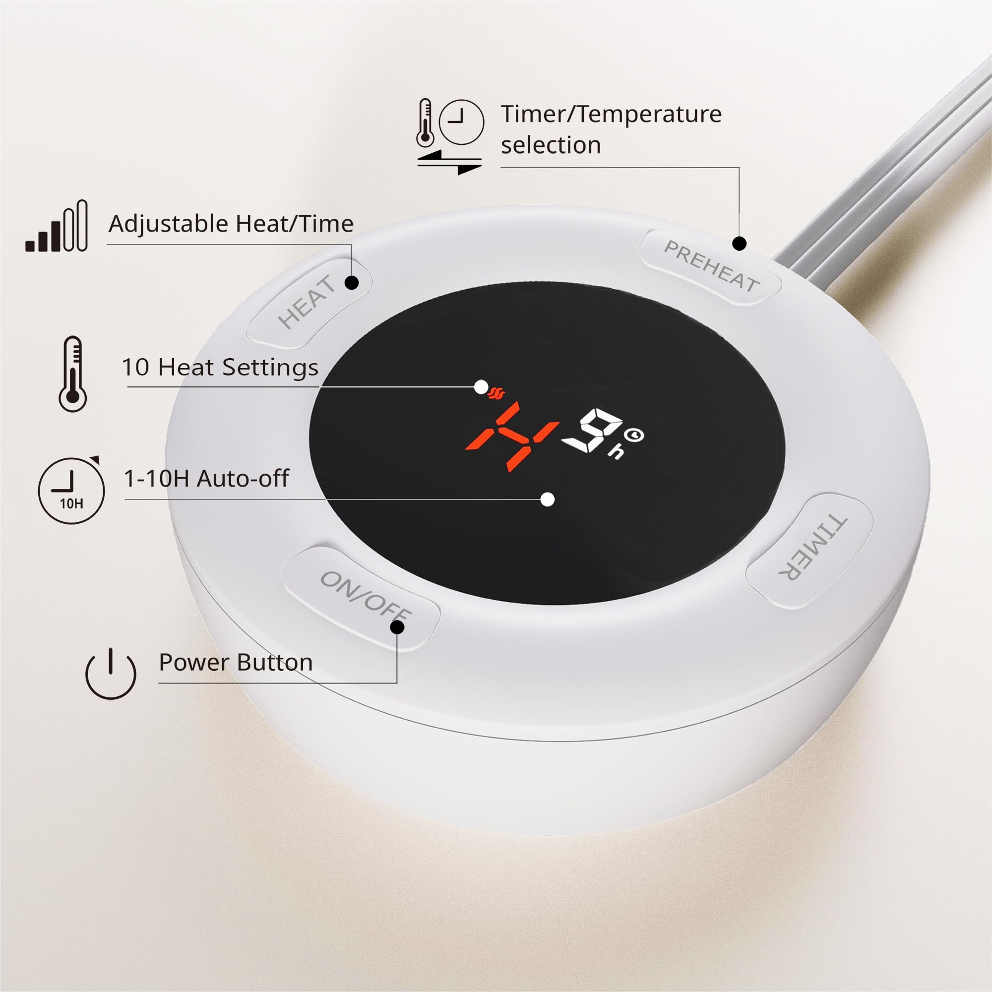 Gotcozy Heated Mattress Pad King Size Dual Control - Electric Mattress Pad Fit up to 15‘’ with 6 Heat Setting & 10 Hour Auto Off ETL Certified Machine Washable(White)