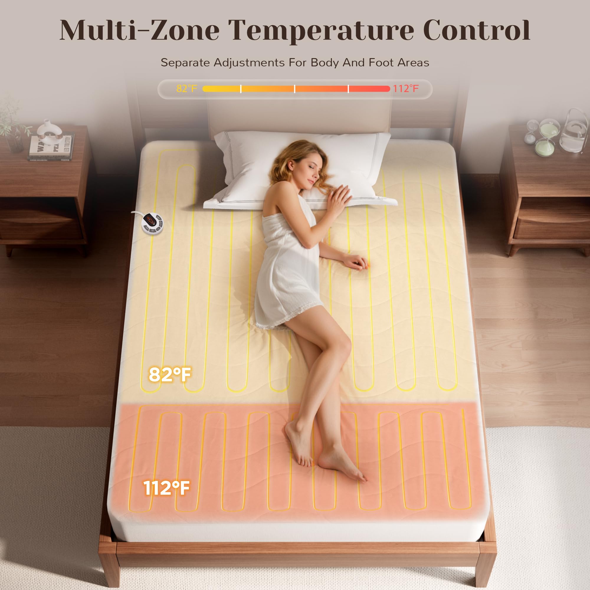 Gotcozy Heated Mattress Pad King Size Dual Control - Electric Mattress Pad Fit up to 15‘’ with 6 Heat Setting & 10 Hour Auto Off ETL Certified Machine Washable(White)