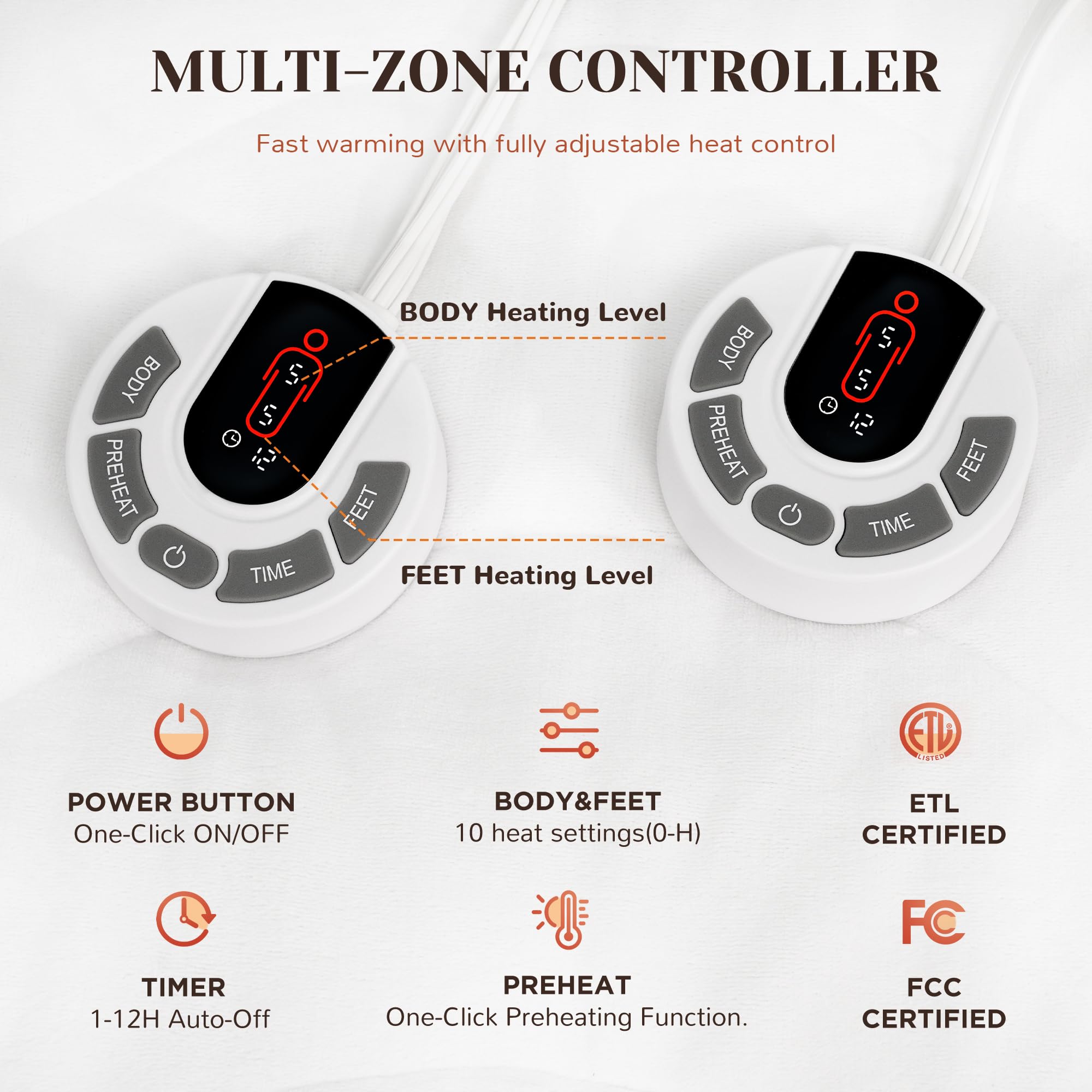 Gotcozy Heated Mattress Pad King Size Dual Control - Electric Mattress Pad Fit up to 15‘’ with 6 Heat Setting & 10 Hour Auto Off ETL Certified Machine Washable(White)