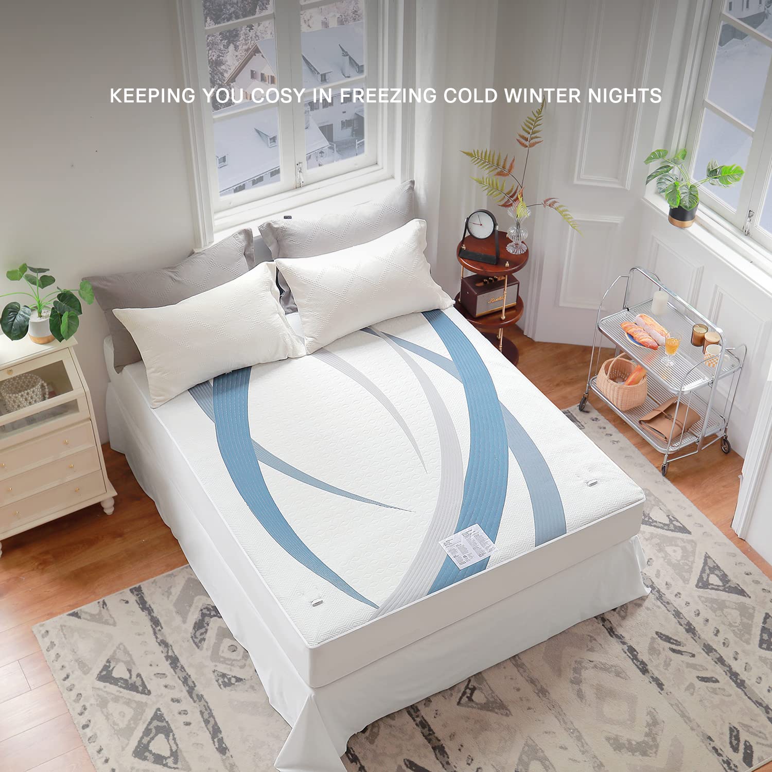 Gotcozy Heated Mattress Pad King Size Dual Control - Electric Mattress Pad Fit up to 15‘’ with 6 Heat Setting & 10 Hour Auto Off ETL Certified Machine Washable(White)