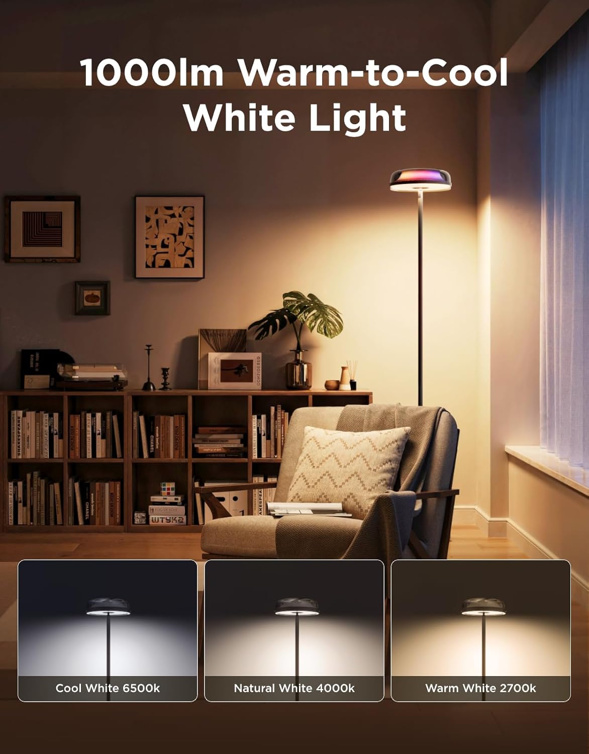 Govee Uplighter Floor Lamp for Living Room, RGBIC Ripple Projector, Smart Floor Lamp for Bedroom, Compatible with SmartThings, Matter, LED Modern Corner Floor Light, Warm Cool White Standing Lamp
