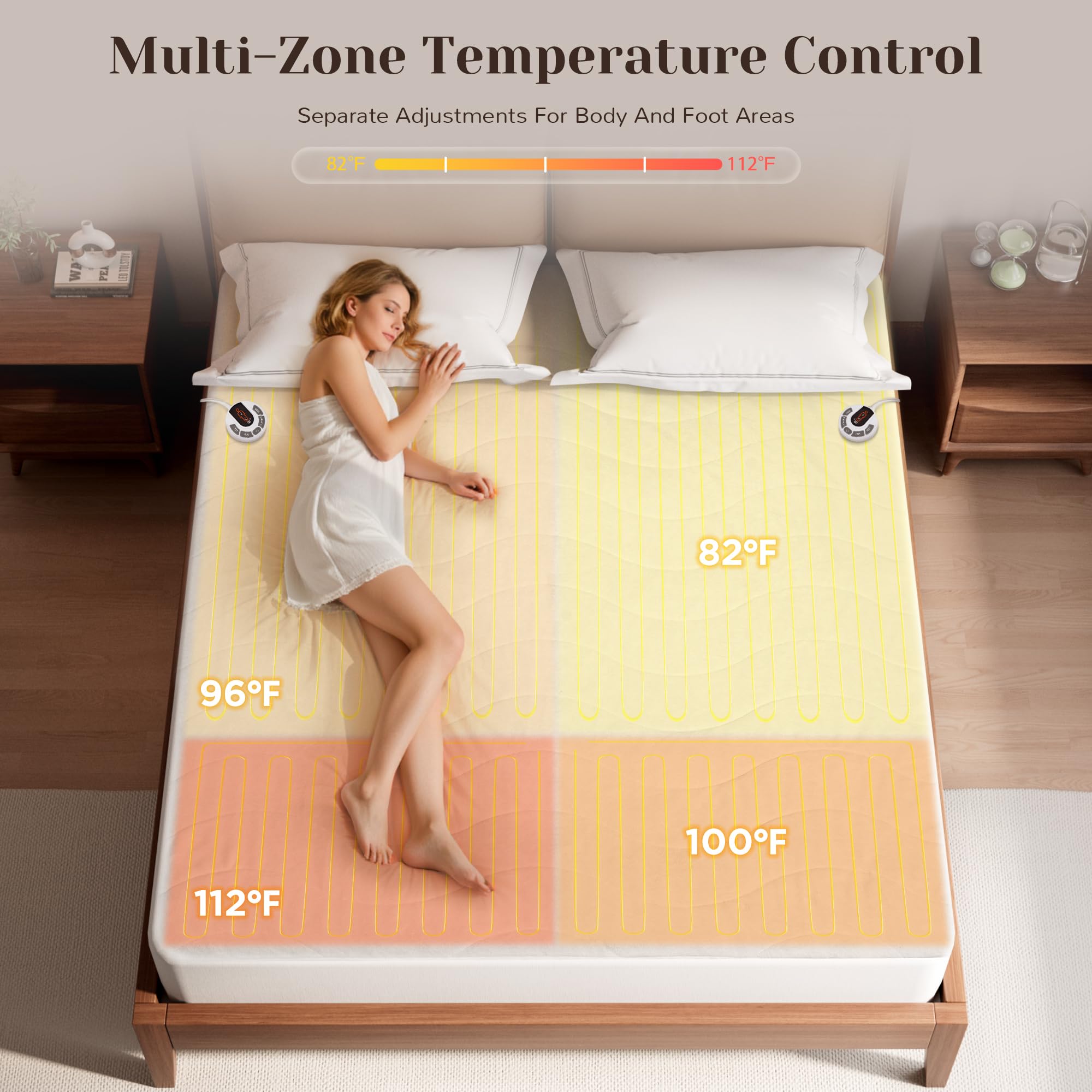 Gotcozy Heated Mattress Pad King Size Dual Control - Electric Mattress Pad Fit up to 15‘’ with 6 Heat Setting & 10 Hour Auto Off ETL Certified Machine Washable(White)