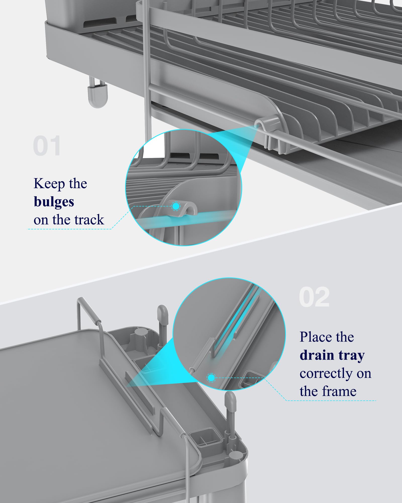 Kitsure Large Dish Drying Rack - Extendable Stainless Steel, Anti-Rust Kitchen Counter Rack with Cutlery & Cup Holders, 67.8 x 32.8 x 15.0cm, Black