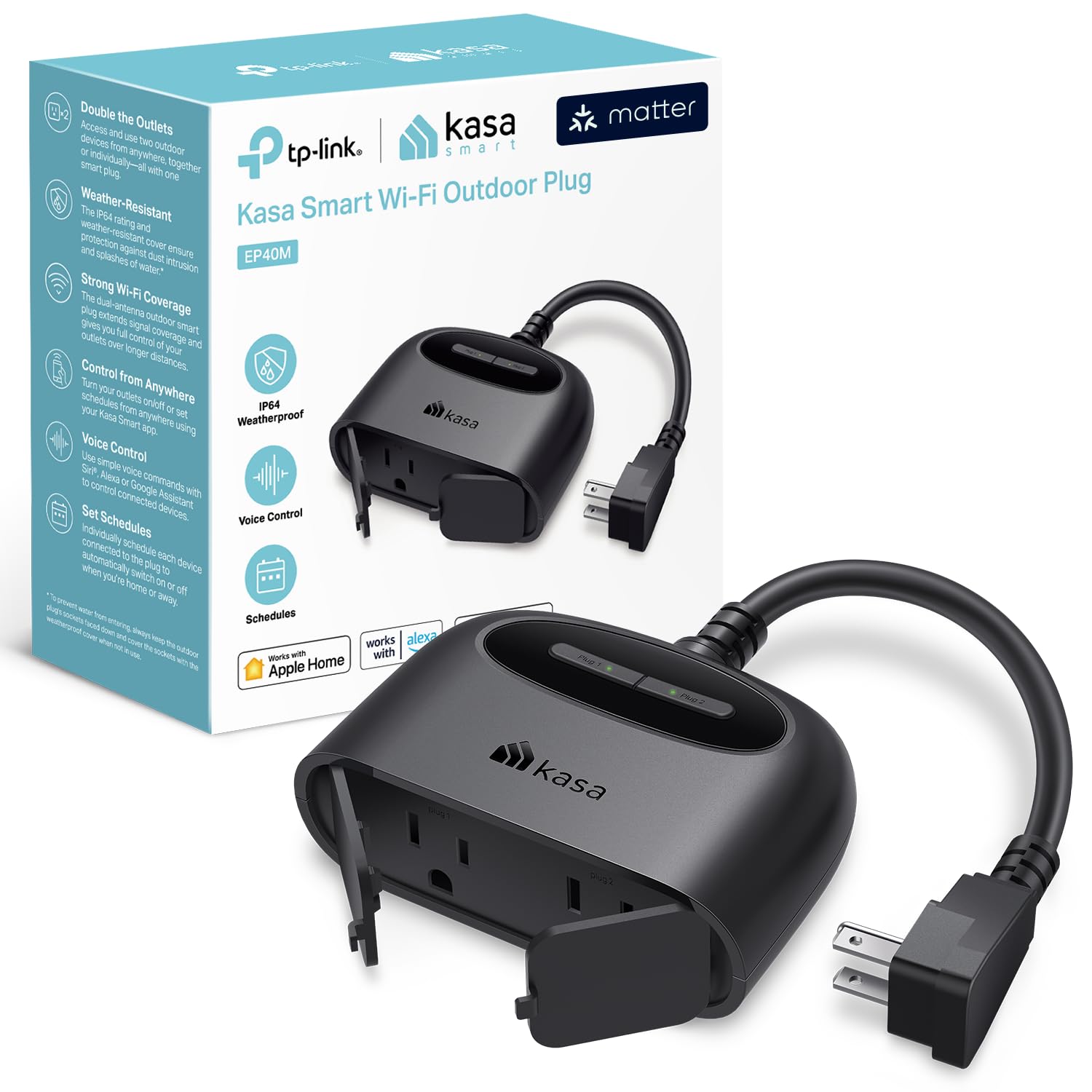 Kasa Smart Plug Mini by TP-Link (HS103P2) - Smart Home WiFi Outlet Works with Alexa, Echo and Google Home, No Hub Required, Remote Control, 2.4GHz WiFi Required, 15 Amp, UL Certified, 2-Pack, White