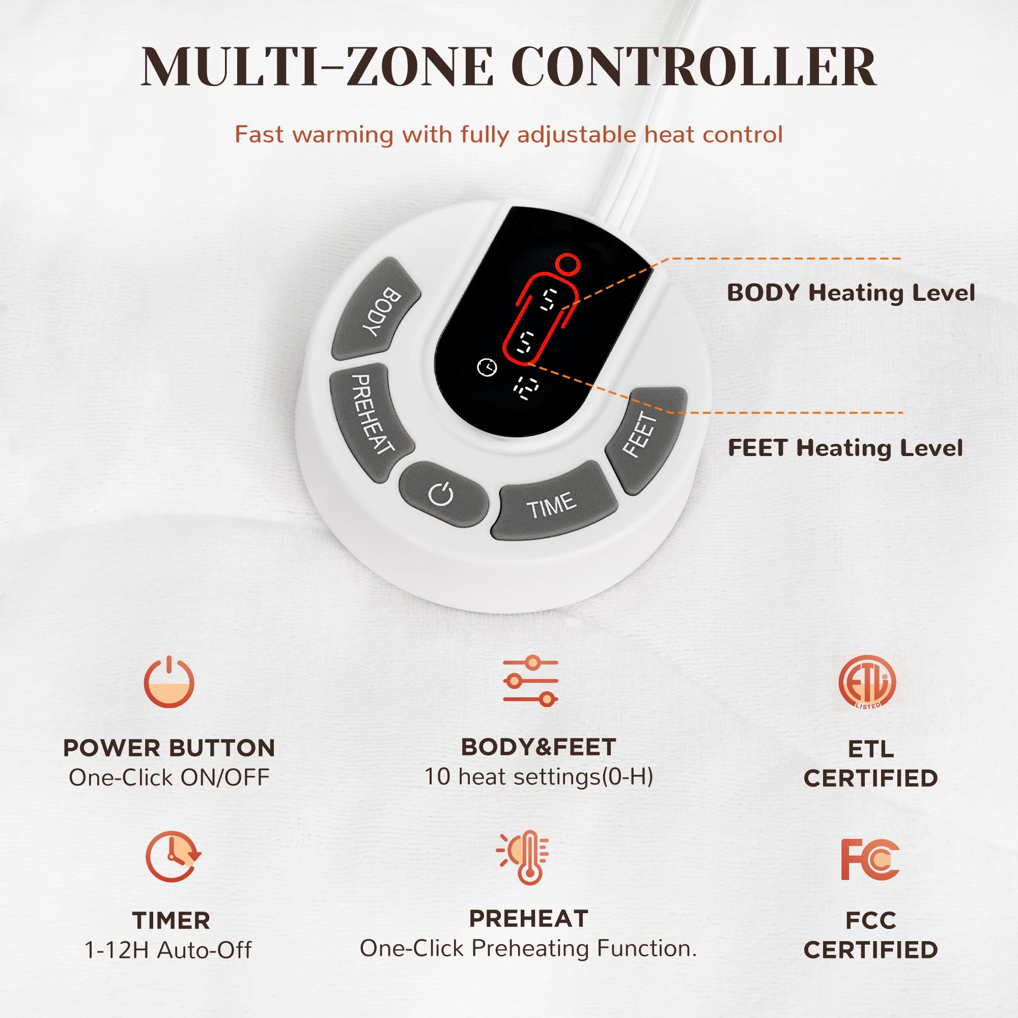 Gotcozy Heated Mattress Pad King Size Dual Control - Electric Mattress Pad Fit up to 15‘’ with 6 Heat Setting & 10 Hour Auto Off ETL Certified Machine Washable(White)