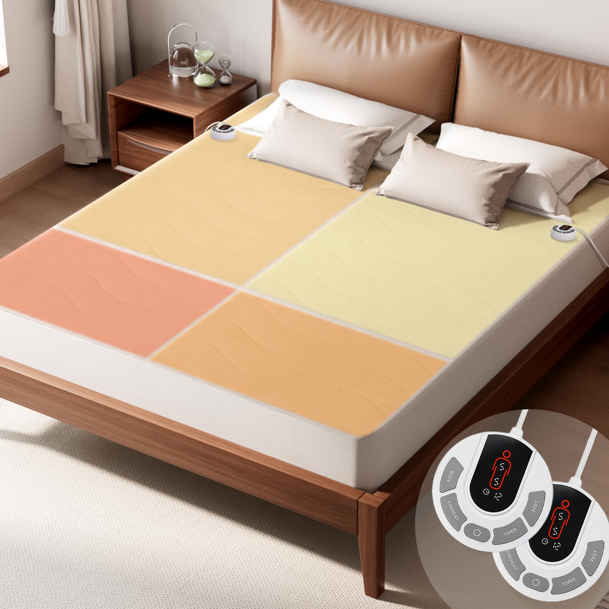 Gotcozy Heated Mattress Pad King Size Dual Control - Electric Mattress Pad Fit up to 15‘’ with 6 Heat Setting & 10 Hour Auto Off ETL Certified Machine Washable(White)