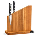 Magnetic Knife Block, Magnetic Knife Holder with Built-in Sharpener, 100% Acacia Wood Magnetic Knife Block Without Knives, Double-Sided Magnetic Knife Holder for Countertop, Dark Wood