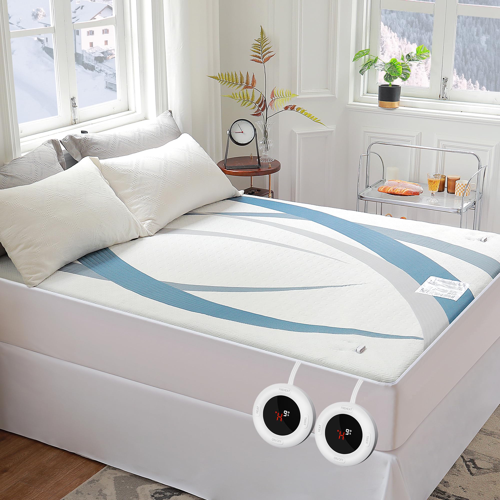 Gotcozy Heated Mattress Pad King Size Dual Control - Electric Mattress Pad Fit up to 15‘’ with 6 Heat Setting & 10 Hour Auto Off ETL Certified Machine Washable(White)